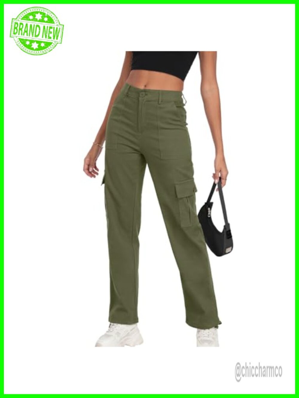 High Waisted Cargo Pants Baggy Y2K Streetwear Stretchy 6 Pockets Ankle